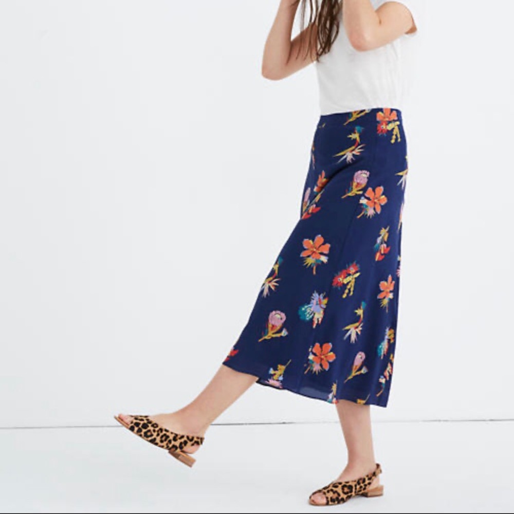 Madewell Silk Midi Skirt Atrium Bird of Paradise 0